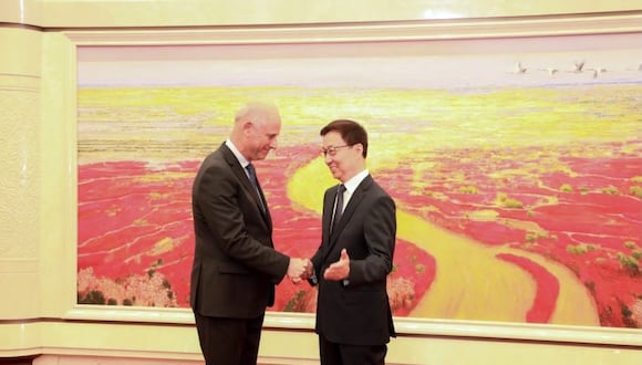 El canciller González-Olaechea se reunió con el vicepresidente de China, Han Zheng.