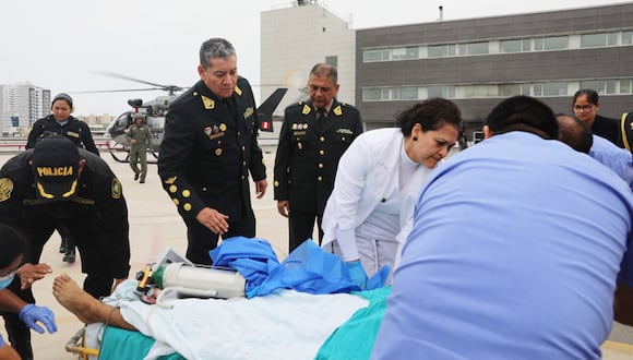 El herido fue evacuado al Hospital Nacional PNP Luis N. Sáenz, en el distrito de Jesús María,en un helicóptero de la Dirección de Aviación Policial.