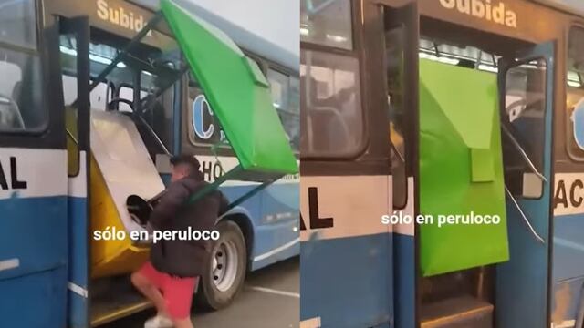 ¡Insólito! Hombre intenta meter carrito sanguchero en bus de transporte público en la Panamericana Norte