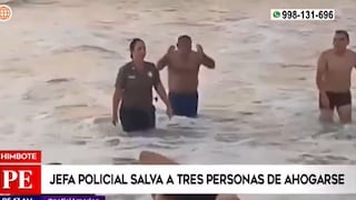 ¡Acto heroico! Jefa policial ingresa al mar con uniforme para salvar a tres personas