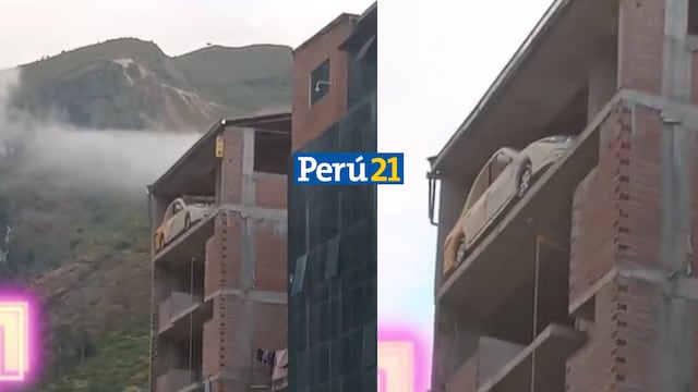 Peruano desafía la gravedad: Auto aparece en el sexto piso de una casa a medio construir