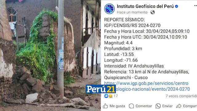 Temblor en Cusco causa alarma: Más de 1.000 personas se encuentran afectadas 