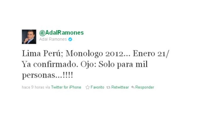 Adal Ramones regresa al Perú en enero
