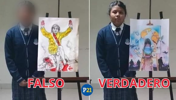 El dibujo de la escolar de Juliaca (Puno), Valeria Choque, fue distorsionado, en redes sociales, con fines políticos. (Fotos: Ministerio de la Mujer)