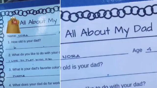 Padre llama la atención con su reacción al leer lo que su pequeña hija escribió sobre él en una tarea
