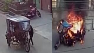 El Agustino: mototaxi con ladrones a bordo se malogra y vecinos deciden quemarla