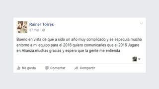 Rainer Torres anunció que "jugará en Alianza" durante el 2016