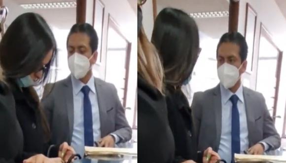 En el video se muestra al congresista Díaz Monago cuando lanza sugerentes miradas en diversas ocasiones a la abogada que lo acompaña. (Foto: @Politica_ECpe/ Composición).