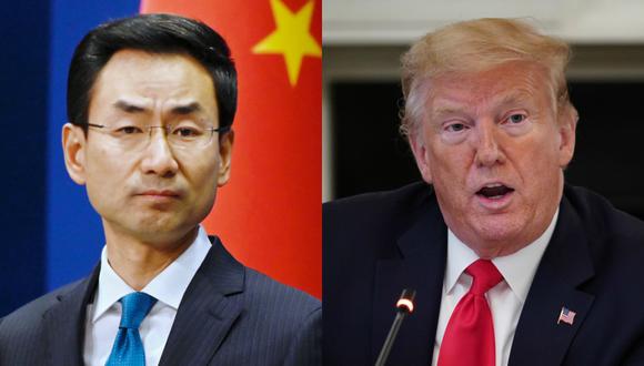 El presidente de Estados Unidos sostuvo que cree que el manejo del coronavirus por parte de China es una prueba de que Beijing "hará todo lo posible" para que pierda la reelección. En la imagen, Geng Shuang (izquierda) y Donald Trump (derecha). (AFP / WANG ZHAO / MANDEL NGAN).