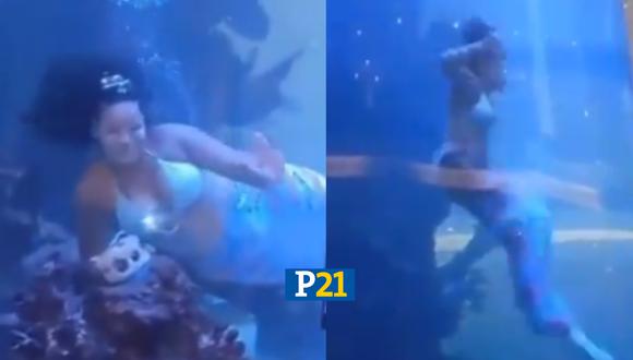 Mujer disfrazada de sirena casi se ahoga. (Foto: Twitter)