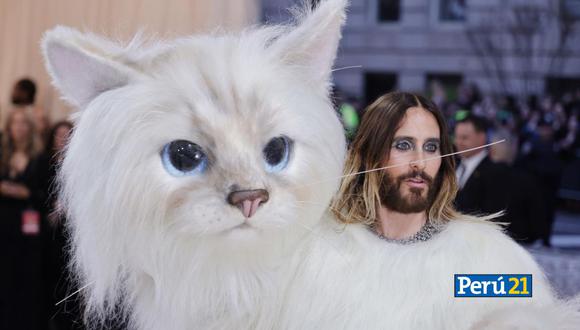 Jared Leto sorprendió en la Met Gala disfrazado de Choupette, el gato del diseñador Karl Lagerfeld. (Foto: EFE / Justin Lane)