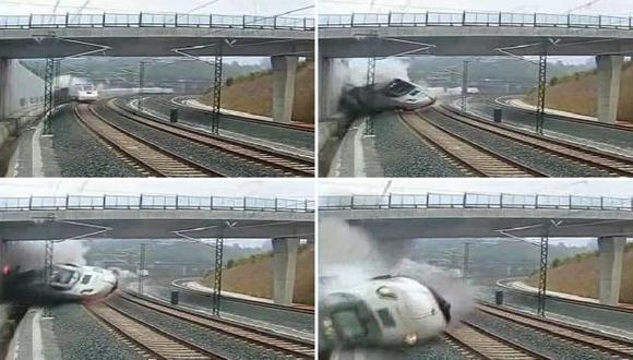 Video revelador. Secuencia que muestra cómo se descarrila el tren rápido en la curva. (AFP)