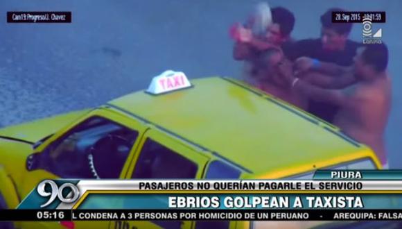 Dos sujetos ebrios propinaron brutal golpiza a taxista con un ladrillo para no pagarle. Ocurrió en Piura. (Captura de TV)