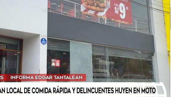 Delincuentes disparon contra local de KFC en Comas (Captura: América TV)