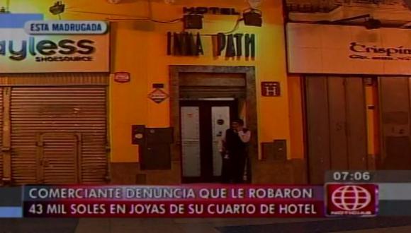 Robaron joyas por S/43 mil a empresario en hotel del Jirón de La Unión. (Captura de TV)