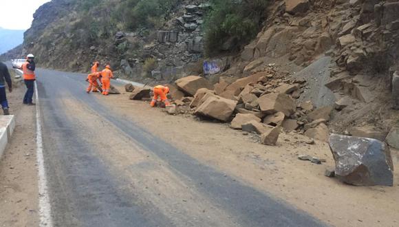 Sismo de magnitud 4.6 registrado esta madrugada en la provincia de Huancayo, región Junín, provocó deslizamientos en la carretera a Huancavelica. (Foto: Provías)