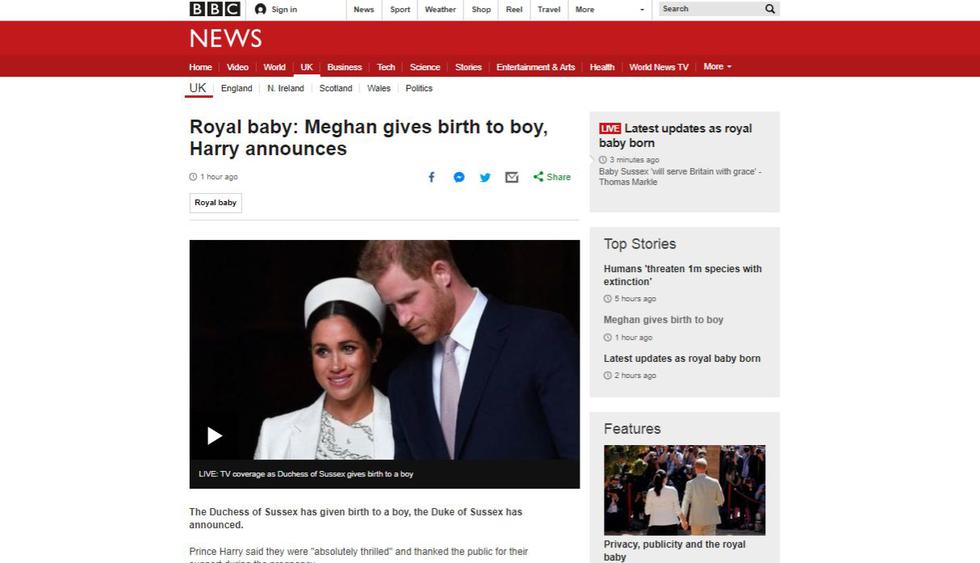 Así informan los medios extranjeros el nacimiento del hijo de Harry y Meghan. (Foto: BBC)