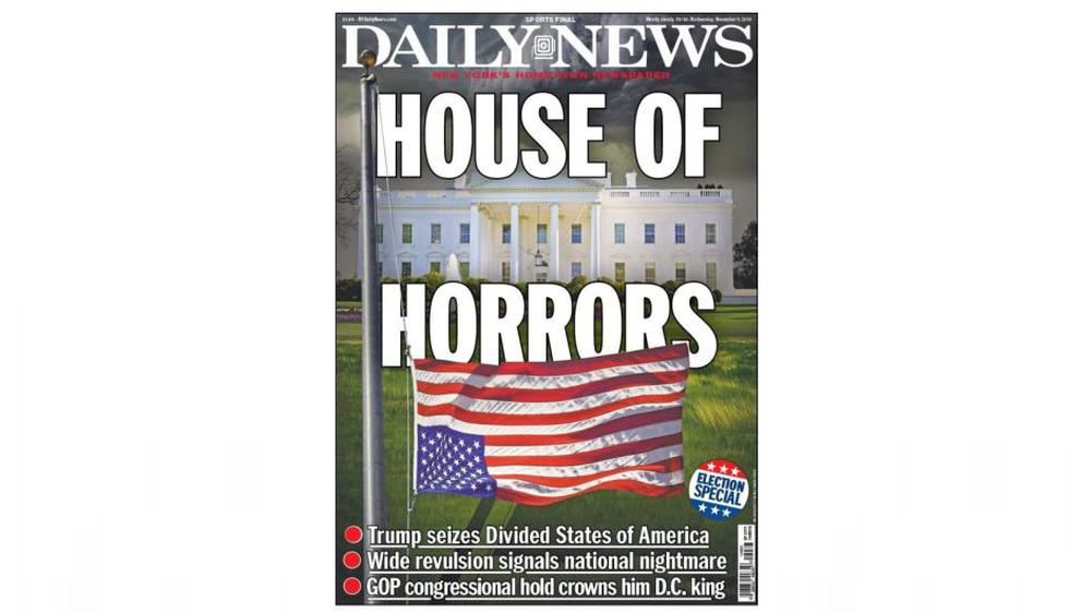 Daily News tituló: &quot;Casa del horror&quot;. Más abajo, aparece la bandera de Estados Unidos al revés. (Kiosko.net)