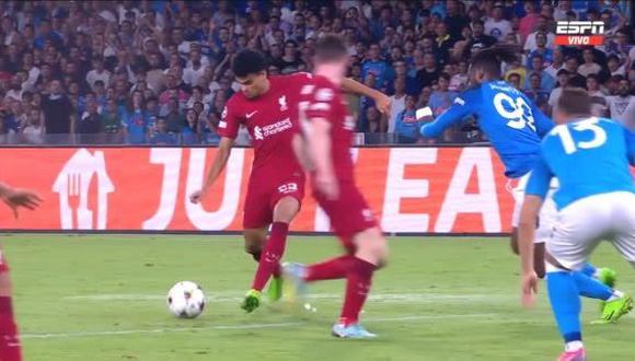 Gol de Luis Díaz para el 4-1 en Napoli vs. Liverpool en Italia. (Captura: ESPN)