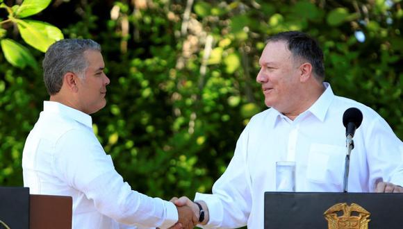El presidente de Colombia, Iván Duque, con el Secretario de Estado de Estados Unidos, Mike Pompeo. (Foto: EFE)