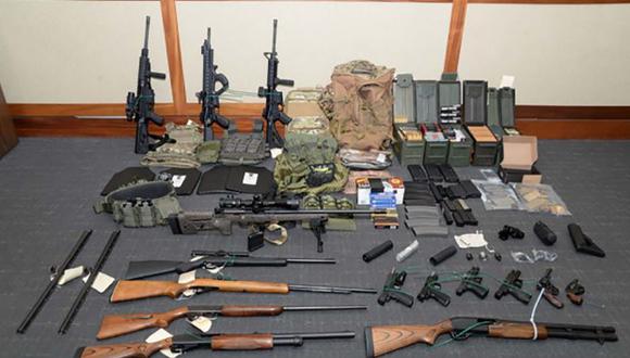 Armas incautadas en Silver Spring, Maryland, hogar del oficial de la Guardia Costera de EE. UU., Christopher Paul Hasson. (Foto: AFP)
