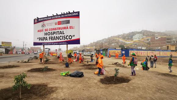 Este fin de semana se realizó una limpieza en el terreno donde se construirá el hospital de Manchay, (Difusión)
