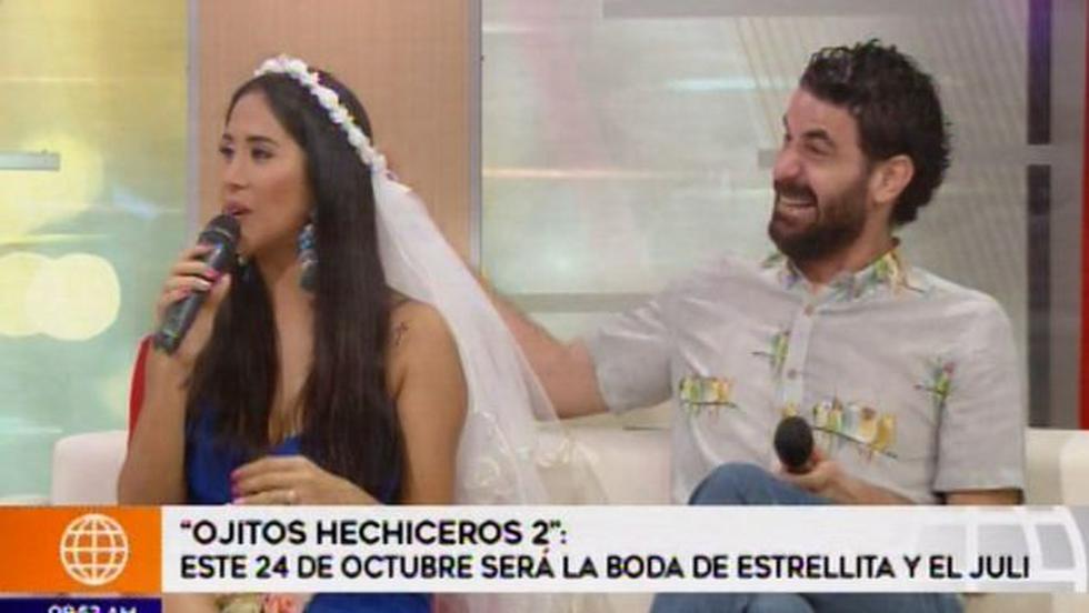 Melissa Paredes y Sebastián Monteghirfo contaron detalles de la boda entre 'Estrella' y 'Juli'. (Foto: Captura de video)