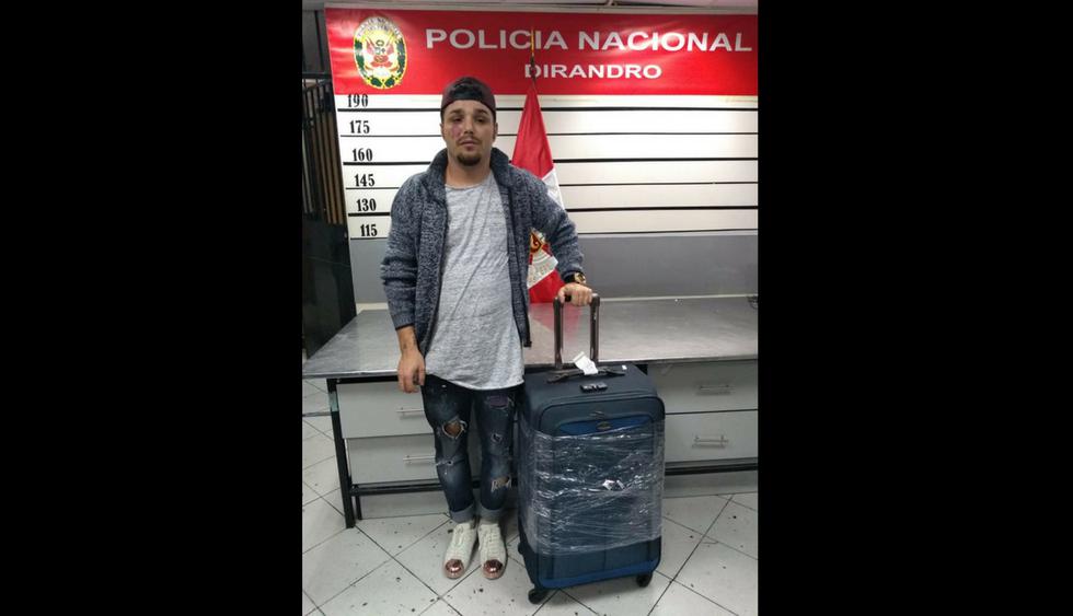 El italiano Salvatore Stampa (30) fue intervenido con 3.008 kg. de alcaloide de cocaína. (Foto: Difusión PNP)