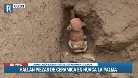 San Miguel: Hallan piezas de cerámica en huaca La Palma del Parque de las Leyendas. (Foto: Canal N)