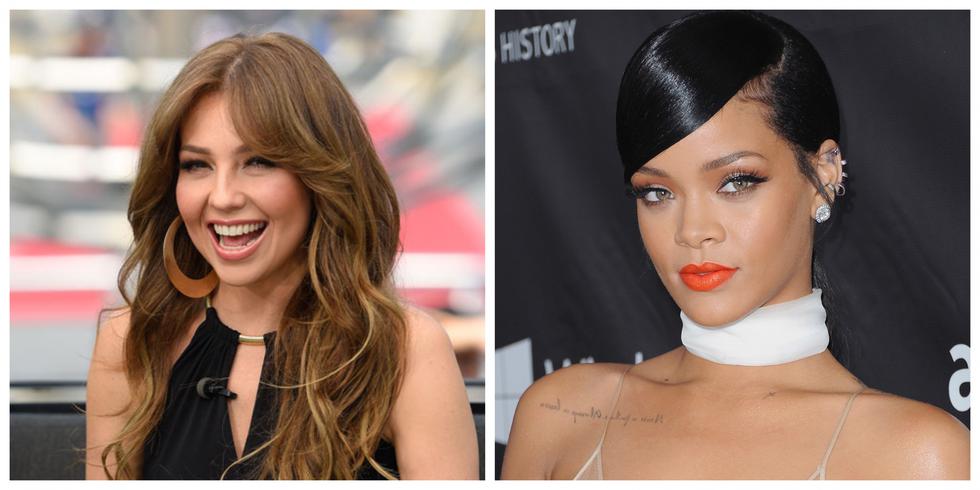 Thalía encara a Rihanna y la acusa de copiarle un atuendo que vistió en los 90. (Getty)