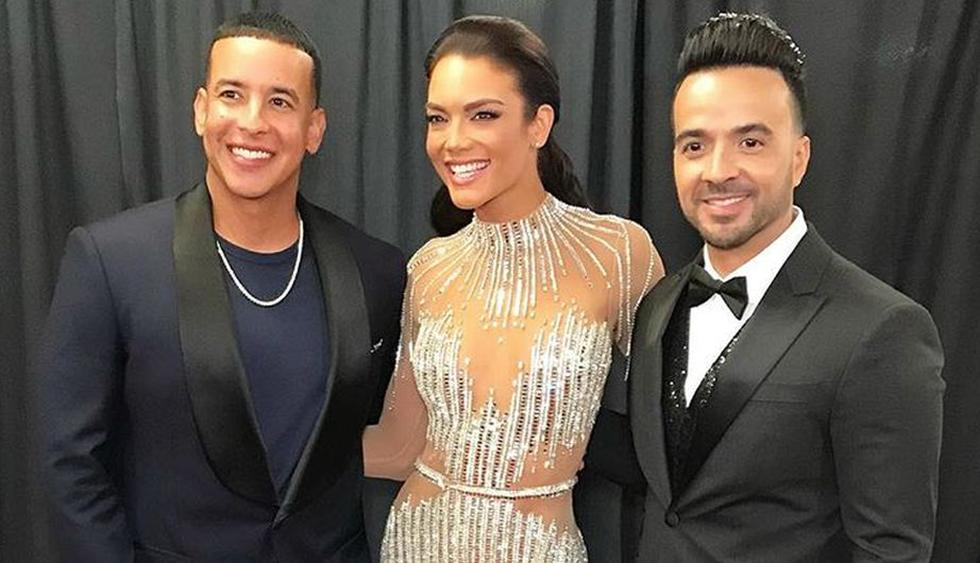 Daddy Yankee, Zuleika RIvera y Luis Fonsi previo a la ceremonia. (Instagram)