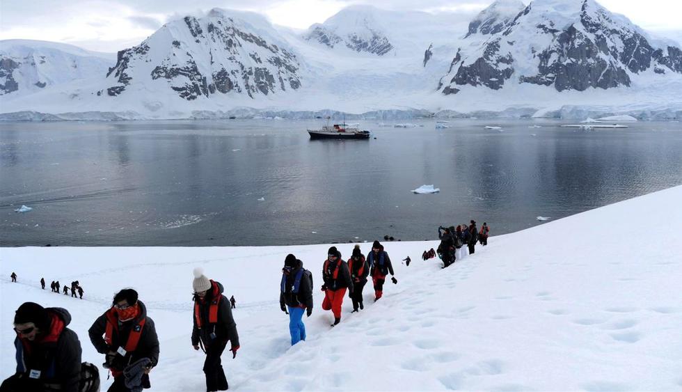Un grupo de expedicionarias camina en la Isla Danco (Antártida). (Foto: EFE)