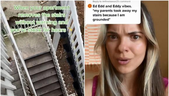 El video viral de una tiktoker que se quedó atrapada en su casa tras descubrir que habían removido las escaleras del edificio. (Foto: @foodbattle2008)