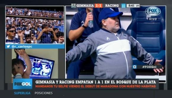 Diego Maradona sufrió así con el  gol de Zaracho para el 2-1. (Captura: Fox Sports)