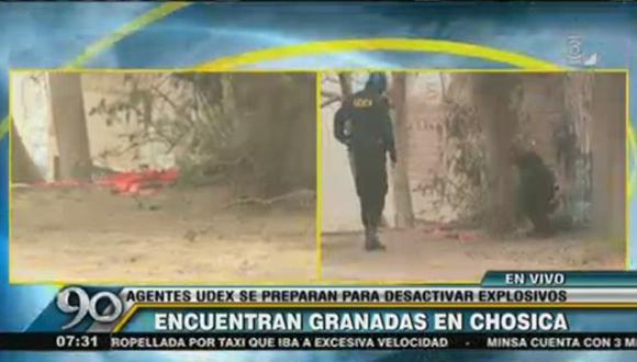 Hallan 3 explosivos artesanales envueltos en trapos rojos con la hoz y el martillo en Chosica. (Captura de video)