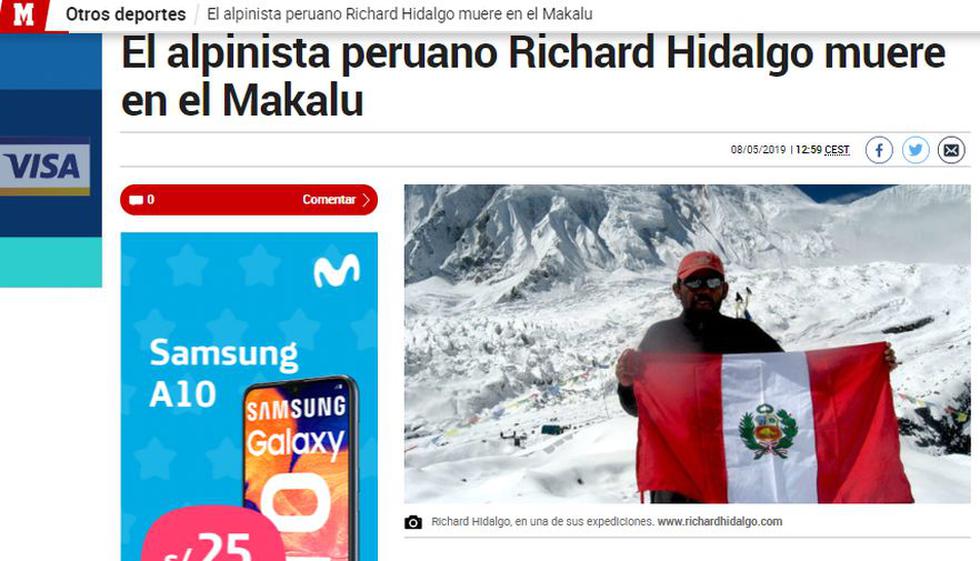 Diario Marca. El alpinista peruano Richard Hidalgo muere en el Makalu.