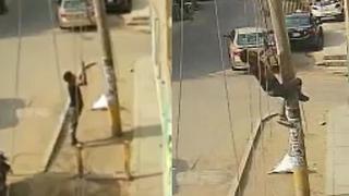 Cae “El Hombre Araña de Huaycán” por trepar postes para robar cables de teléfono | VIDEO