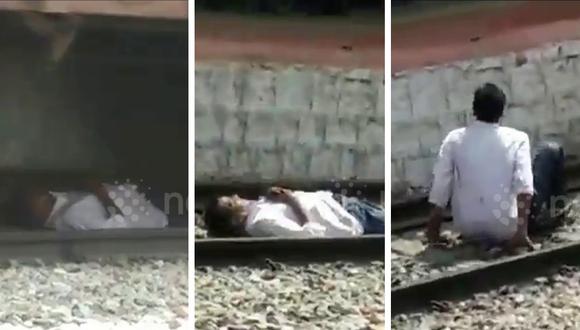 Hombre se salvó por un pelo de ser arrollado por un tren en la India. (Crédito: Newsflare en Facebook)