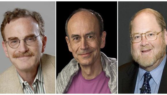 De izquierda a derecha: Randy Schekman, Thomas Suedhof y James Rothman. (Reuters)