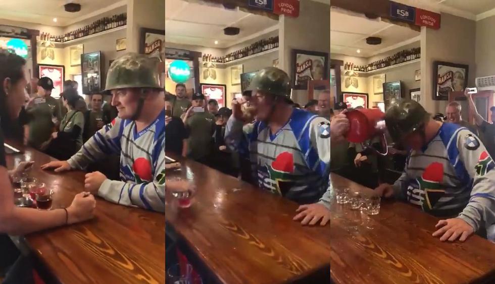 Beber y ser golpeado a la vez. Así fue el increíble reto que cumplió este hombre y que se volvió viral como video en Facebook. (Foto: Captura)