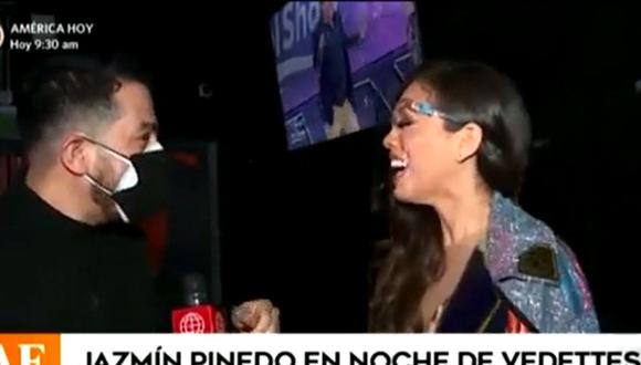 Jazmín Pinedo y su reacción cuando se reencontró con reportero al que le cerró la puerta en la cara. (Foto: Captura de video)