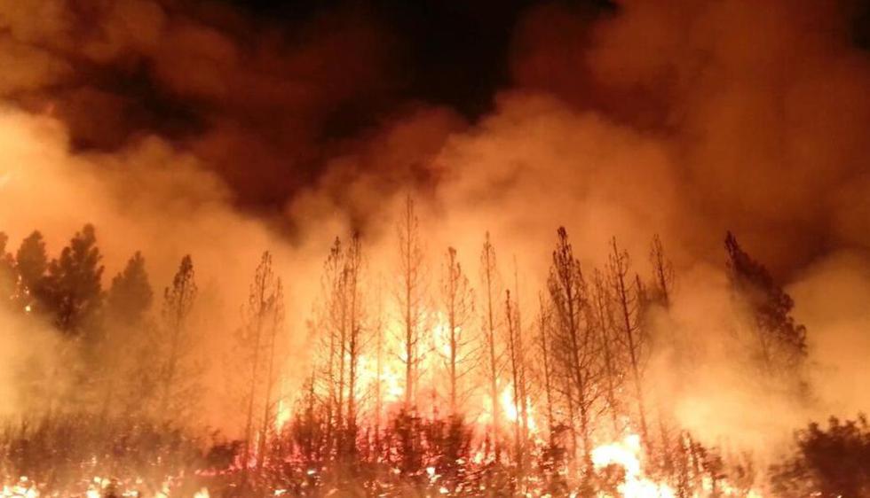 Un enorme incendio que arrasaba el centro de California cruzó la frontera oeste del parque natural Yosemite y amenaza 4,500 viviendas. (AFP)