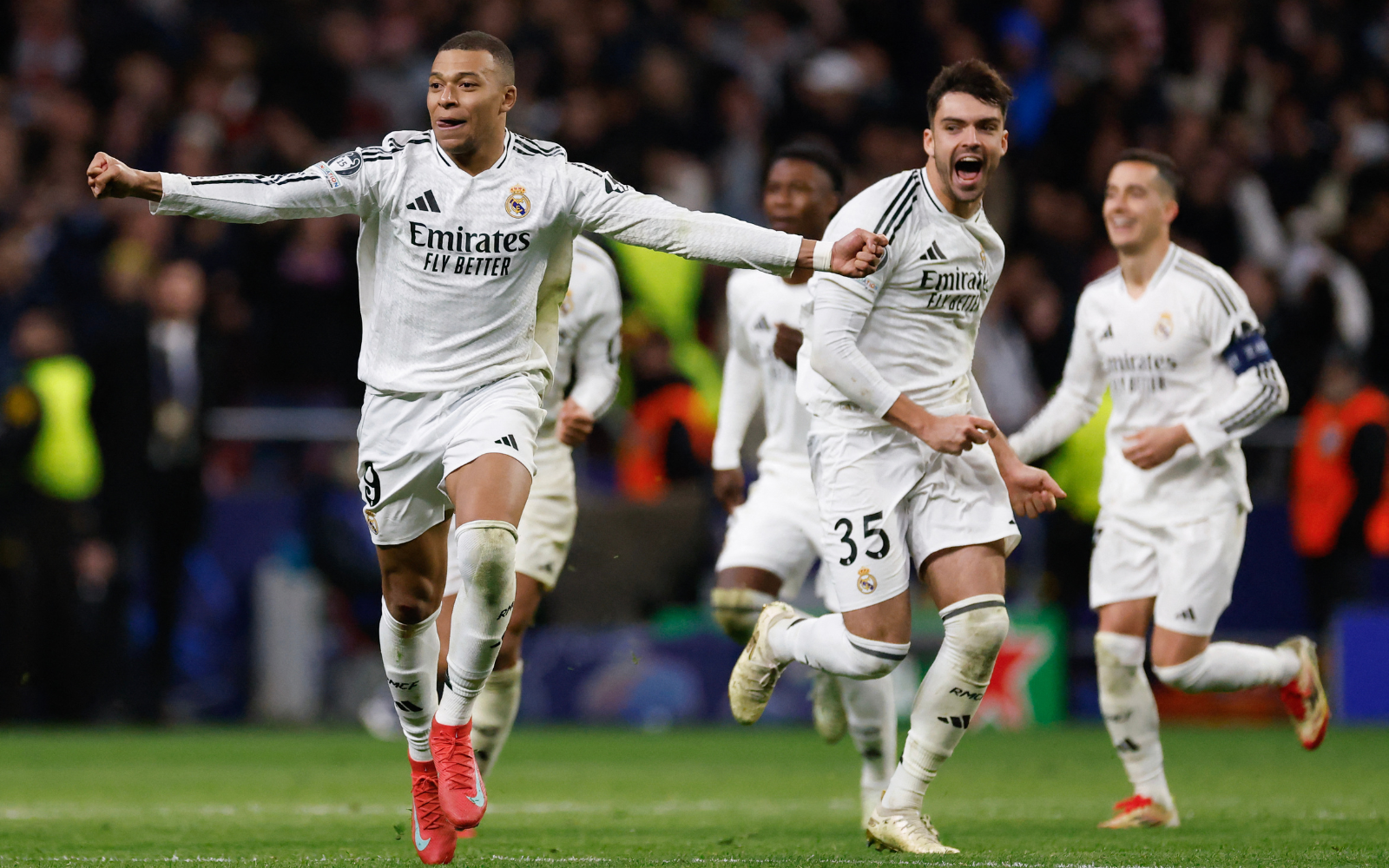 Kylian Mbappé celebrando la clasificación del Real Madrid.