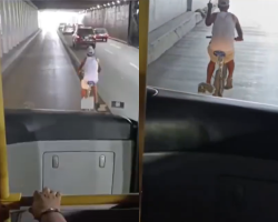 Irresponsable en bicicleta invade vía del Metropolitano